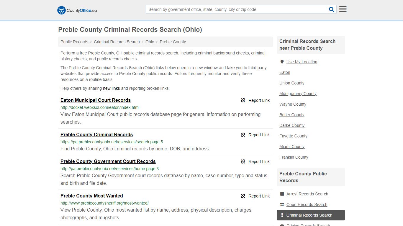 Preble County Criminal Records Search (Ohio) - County Office